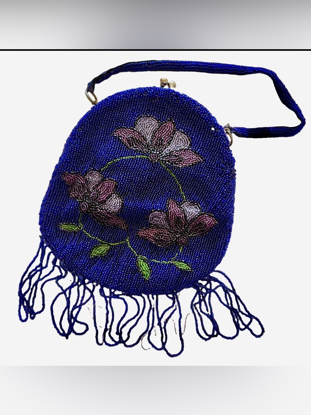 Antique 1920’s Blue Glass-Beaded Floral Purse